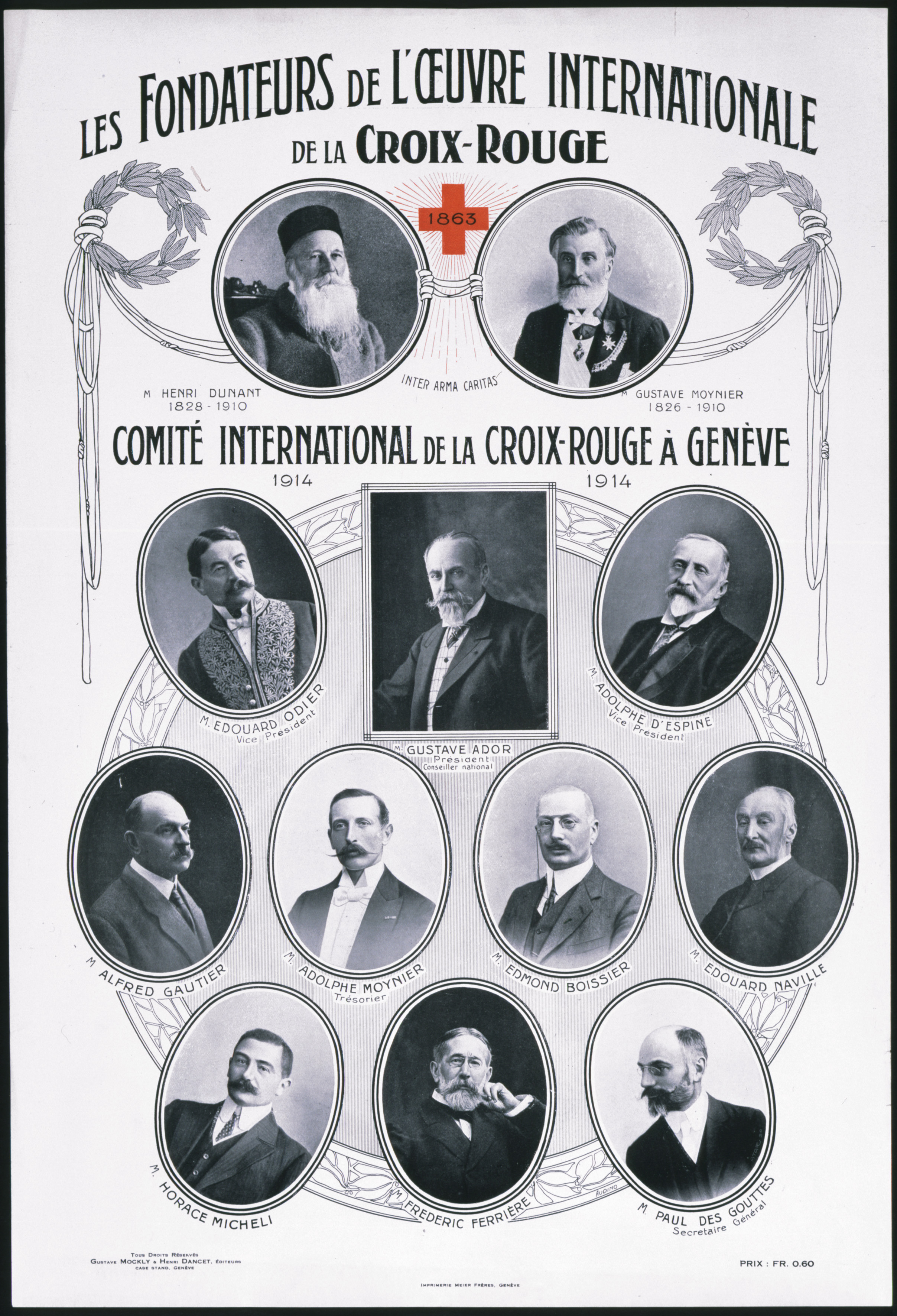 montage photographique des fondateurs et des premiers membres du Comité international de la Croix-Rouge. « Genève. Les fondateurs de l'oeuvre internationale de 